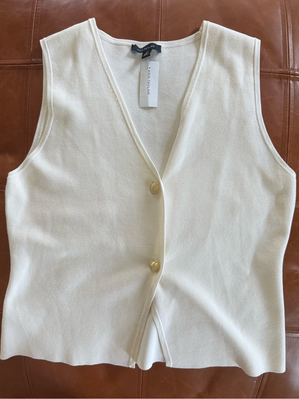 NWT Ann Taylor Ivory Gold Button V-Neck Sweater Vest — Size L